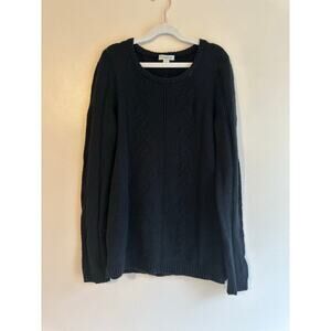 Garnet Hill Black Cashmere Pointelle-Detail Pullover Size Small
